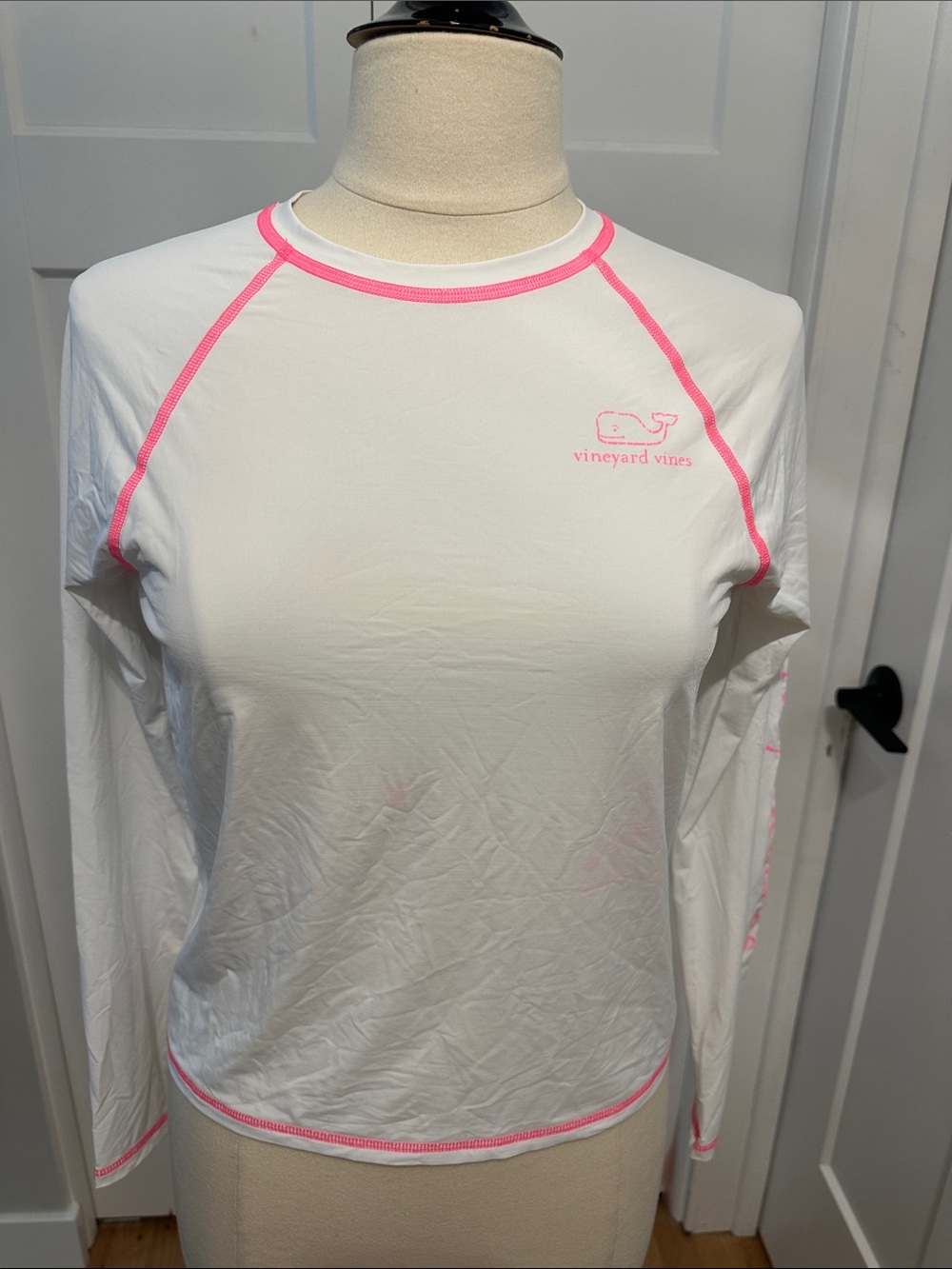 Vineyard Vines White Rash Guard with Pink Trim